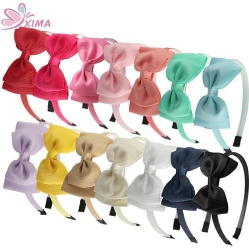 XIMA 14pcs/lot 4'' Grosgrain Hair Ribbon Bow Headband Girls Plastic Teeth Hairband Tiaras Party Headband Hair Accessories