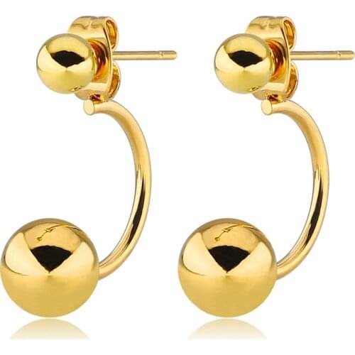 AsJerlya Fashion Titanium Steel Double Ball Back-hanging Ear Stud Womens Stainless Steel Size round Ball Ear Stud Ear Rings