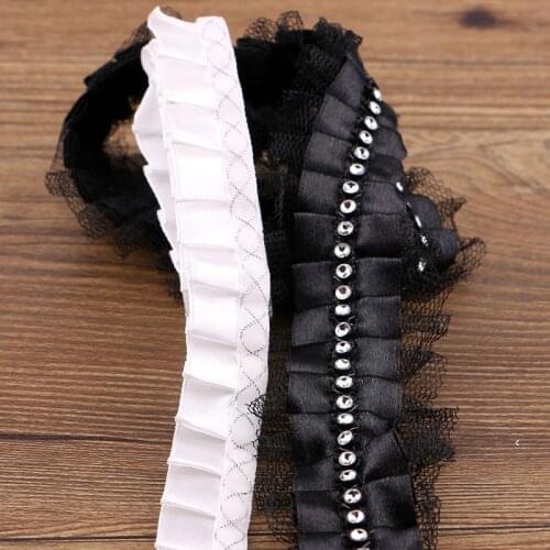 1 yards of chiffon, 100 fold lace trim neck neck cuff skirt DIY handmade lace curtain