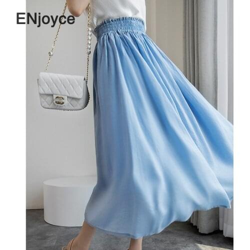 Vintage Chic Linen Flared Skirt for Women Elastic High Waist A-line Skirts Korean Style Office Ladies Ruffled Long Dress Summer