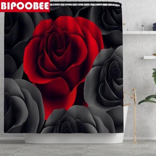 Red Rose Printed Shower Curtain Waterproof Polyester Fabric Bathroom Curtains Pedestal Non-slip Carpet Toilet Cover Bath Mats