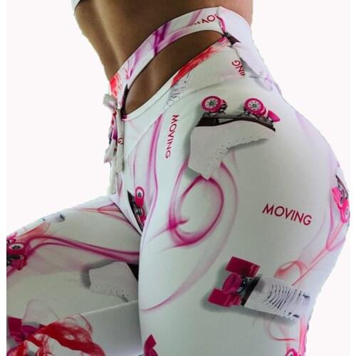 Ogilvy Mather 2020 Women High Waist Skates Print Leggings Hollow Waistband Push Up Leggin Sportwear Fitnes Leggings Majuer Pants