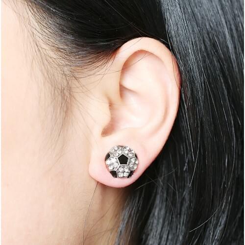 New Soccer Ball Shaped Earrings Women Stainless Steel Silver Color Wholesale Sport Enamel Jewelry Trendy stud Earrings F7389