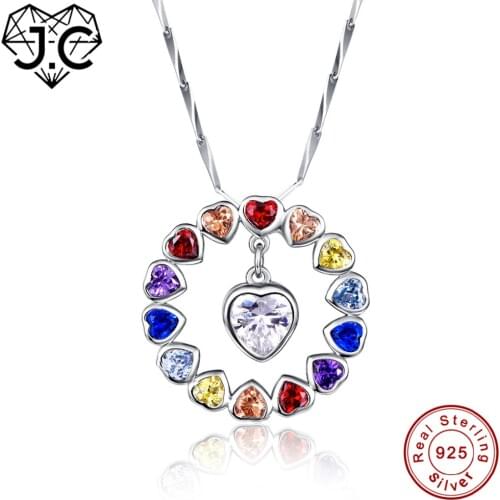 J.C Women Girlfriend Brilliant Necklace Ruby Sapphire Topaz White Topaz Solid 100% 925 Sterling Silver Necklace Fine Jewelry