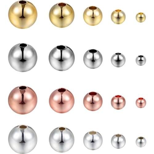 1 Pack/lot Size 2/3/4/5/6mm Rose Gold/Silver Color Brass Spacer Beads Ball Loose Beads for Charms Bracelets DIY Jewelry Making