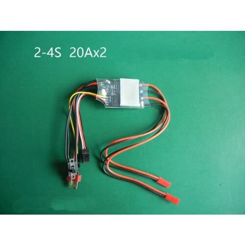 2-4S 2CH One Way Brushed ESC 20Ax2 Mixing Mode Electric Speed Controller With Overheating Protection f RC Boat 380/550/775 Motor