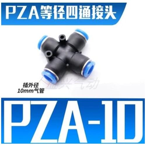 25PCS PZA PZA10 10mm Air Fitting 4-Way Cross Shaped Splitter Push in Pneumatic Tube Connector Quick Fittings
