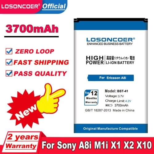 LOSONCOER 3700mAh BST-41 BST 41 Battery for Sony Ericsson XPERIA A8i Battery M1i X1 X2 X10 X1a X2a Play Z1i X10i Phone