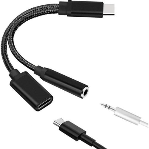 RISE-Type C to 3.5mm Charge Audio Adapter 2 in 1 USB C Splitter Headphone AUX Audio Cable for Huawei Smartphone Splitter