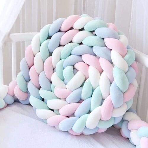 Baby Crib Bumper Knotted Braided Bumper Handmade Soft Knot Pillow Pad Cushion Cradle Crib 3 Meters(118.1 Inch) - 4 Strands