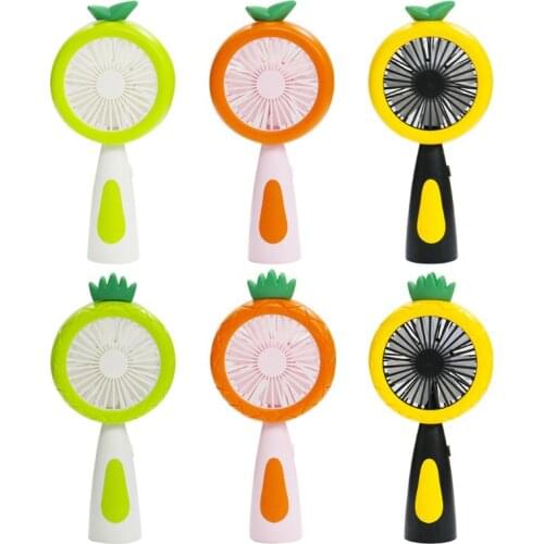 Cartoon Pineapple Fruit Handheld USB Rechargeable Mini Fan with LED Night Light 2 Speed Adjustable Portable Desktop Air Cooler
