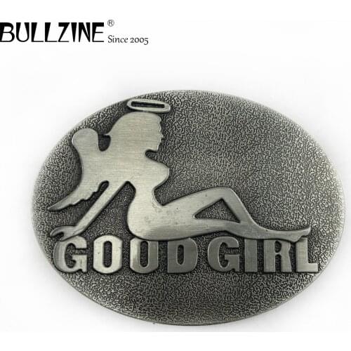 Bullzine zinc alloy retro Good girl belt buckle pewter finish FP-02484 LUXURIOUS cowgirl jeans gift belt buckle