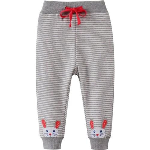 Funnygame Children New Clothing Girls Sweatpants Cotton Stripe Drawstring Kids Autumn Trousers Pants Animals Baby Long Pants