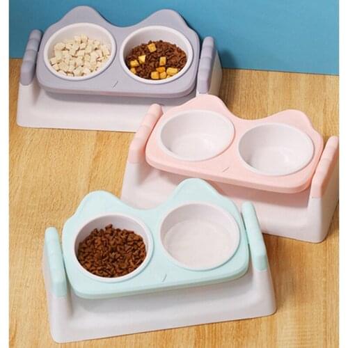 Double Pet Bowls Dog Food Water Feeder Pet Drinking Dish Feeder Cat Puppy Feeding Supplies Small Dogs Accessories