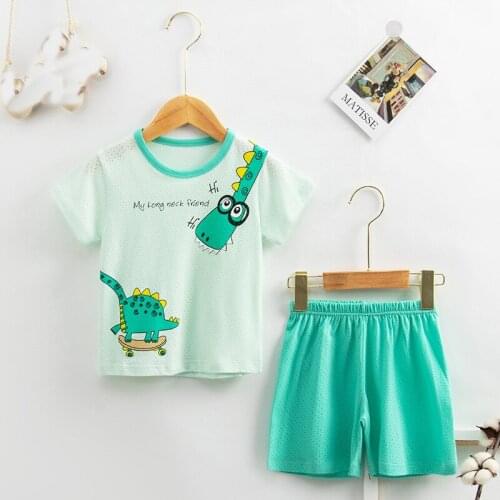 Cotton Casual Toddler Kids Baby Boys Sleepwear Sets Tracksuit Short Sleeve Girls Pullover Tops+Pants 2PCS/Set Pajamas Outfits
