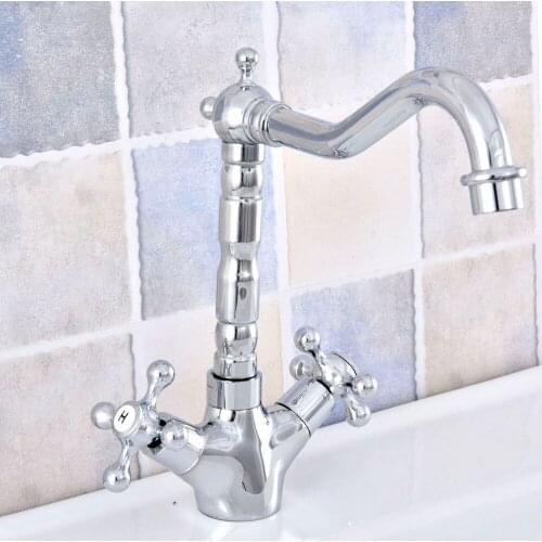 Basin Faucets Polished Chrome Bathroom Sink Faucet Double Cross Handle Bath kitchen Mixer Hot and Cold Tap Nsf660