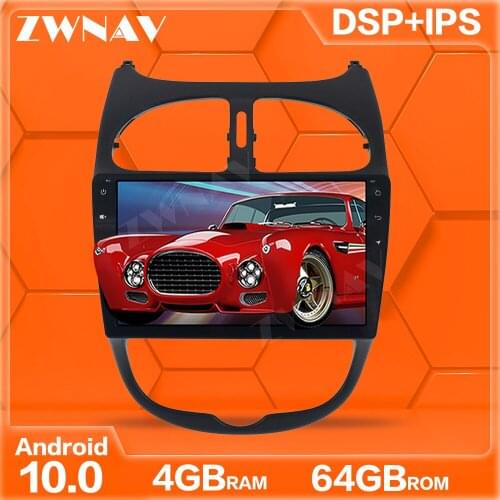 IPS Android 10.0 4G+64GB screen Car DVD Player GPS Navi For Peugeot 206 2000-2016 Auto Radio Stereo Multimedia Player Head Unit