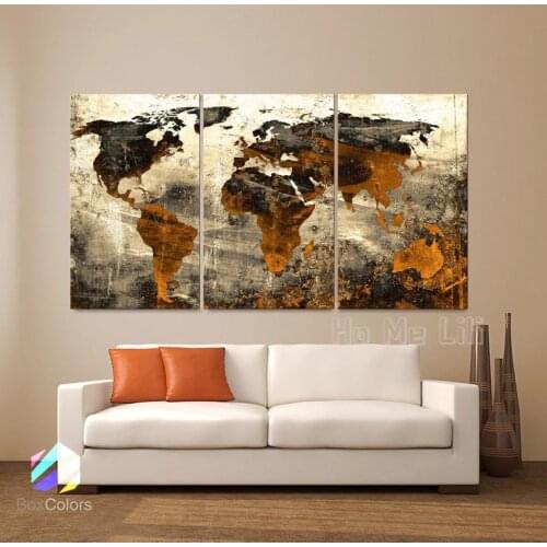 World Map Abstract Background Textured Metal Wall Decoration Home Office