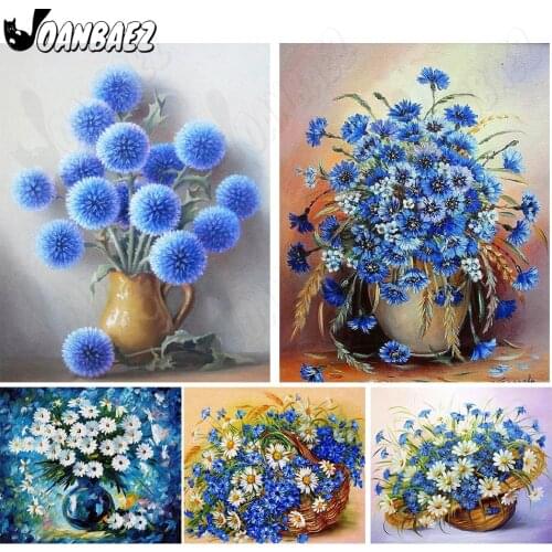 Blue Flower Basket Diamond Painting 5D Diy Mural Simple Daisy Sticker Diamond Embroidery Room Home Decoration Accessories