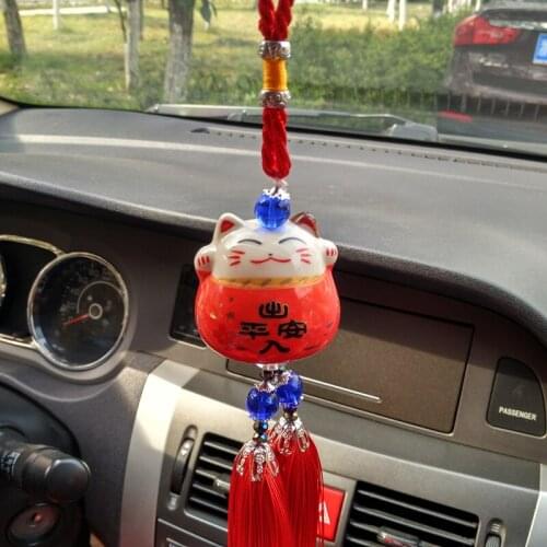 Ceramic Lucky Cat Car Interior Pendant Ornaments Car Rearview Mirror Car Decorations