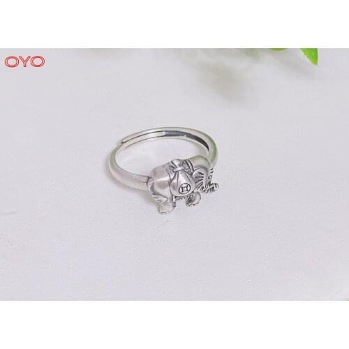 Real s925 sterling silver money bag baby elephant ring, retro matte live mouth design, men and women