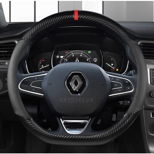 Leather Steering Wheel Cover for Renault Clio Megane Alaskan Talisman Kadjar Kaptur Koleos Scenic Symbol Sandero Duster Fluence