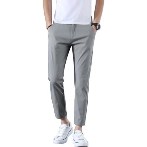 2021Summer ultra-thin ice silk pants nine-point pants shopkeeper wind male 9-point casual pants small trousers straight pants
