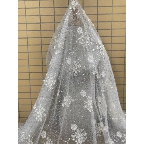 Hot selling nigerian beaded Embroidered tull net lace fabric with good quality ZH-566826 for wedding dress