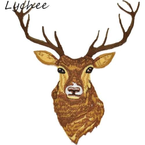 Lychee 15.7cmx13cm Reindeer Patch Deer Patch With Adhesive Animal Iron On DIY Sewing Embroidery Decoration Applique