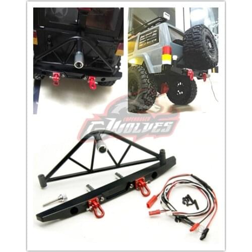 GWOLVES 1:10 Metal Rear Bumper Collision avoid with Trailer ring Spare tire stand led Light for Axial SCX10 90046 RC Crawler Car