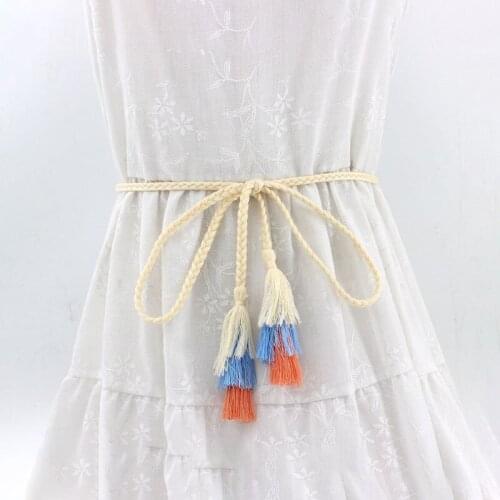 Fashion Female Woven Belt Thin Braid Tassel Rope Waist Belts For Dresses Waistband Knot Decorated Cotton String