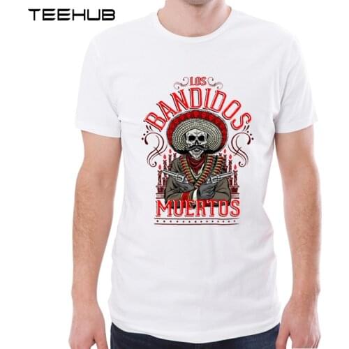TEEHUB Vintage Style Classic Men T-Shirt Short Sleeve Hipster Tops Los Bandidos Muertos Printed Mens Geek Tee Shirts