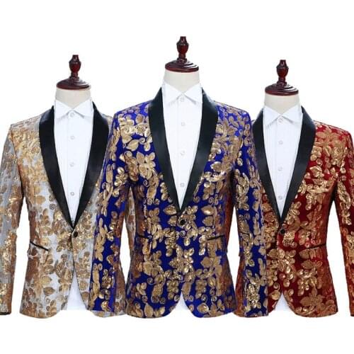 Mens performance clothing singer velvet flower sequined suit jacket host nightclub DJ studio photo suit full dress TB190301