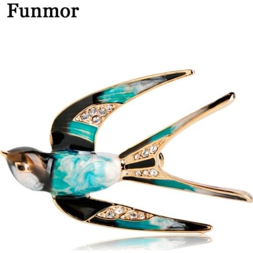 Funmor Enamel Swallow Shape Brooch Pins Crystal Alloy Metal Scarf Pins Women Men Banquet Wedding Accessories Dress Coat Brooches
