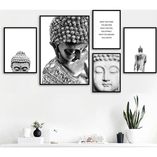 Black White Sakyamuni Buddha Statue Qoutes Wall Art Canvas Painting Nordic Posters & Prints Wall Pictures For Living Room Decor