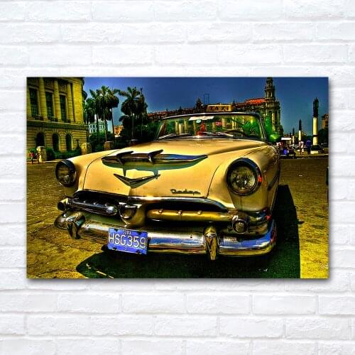Wall Art Canvas Painting Vintage Car in Cuba Poster Prints Modern Aesthetic Room Decor Picture