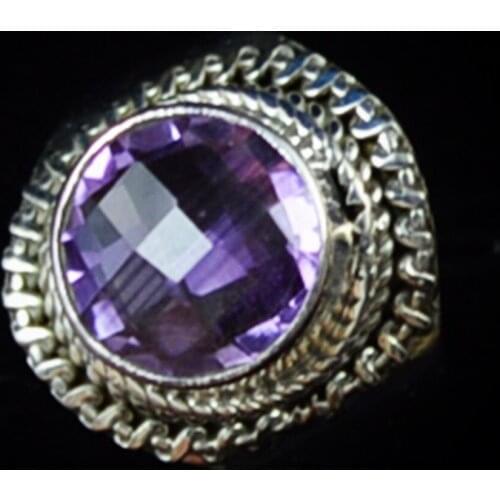 Genuine Cut Amethyst Ring 100% 925 Sterling Silver , Size: 6.25, KR0016