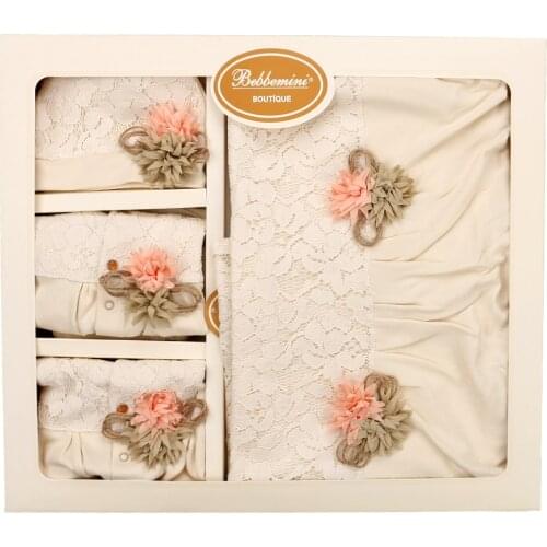 Natural Laced and Floral 10 Pcs Baby Girl Gift Set %100 Cotton For 0-6M Baby Outfits, Baby Rompers, Baby Clothes, Baby Jumpsuits