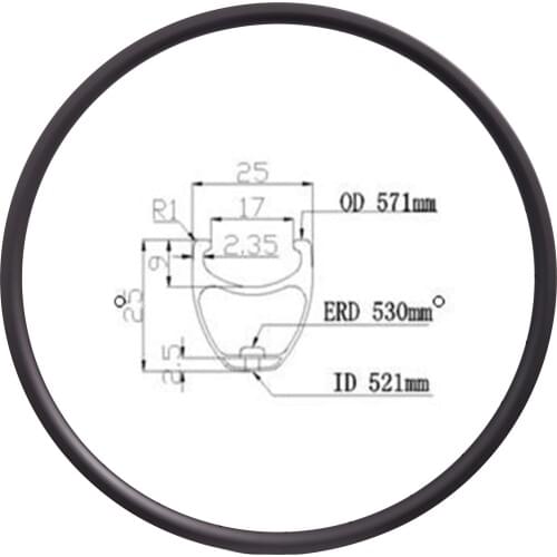 MTB Rim 26in Mountain Bicycle 25mm Clincher 25mm Width Carbon Rim Front Rim Rear Rim 24/28 Holes Available