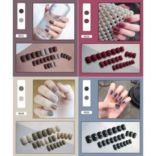 Wholesale Fake Nails Matte Wine Red Frosted Press On Nails Coloured White Black Peacock Blue False Nails 40 Styles