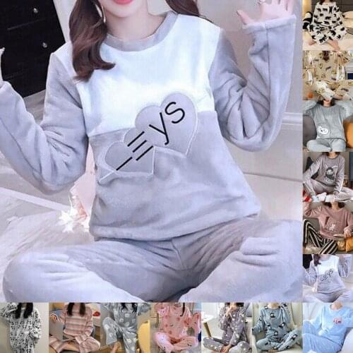 2021 winter Flannel Warm Pajamas Women Long Sleeve Home Suit Ladies sleepwear cartoon Velvet Pajama set Thicken Feminino Pyjamas