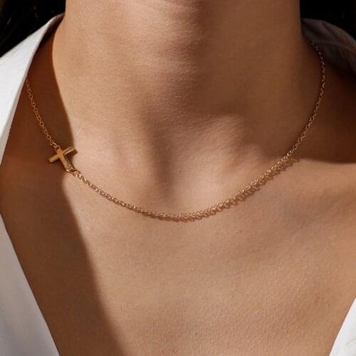 Minimalism Religion Cross Necklaces for Women Female Alloy Clavicle Choker Necklaces Pendants Girls Collares Jewelry