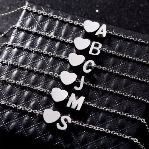 Stainless Steel Custom Silver 26 Letters Initial Necklace Women Chain Choker DIY Heart For Woman Custom Name Jewelry