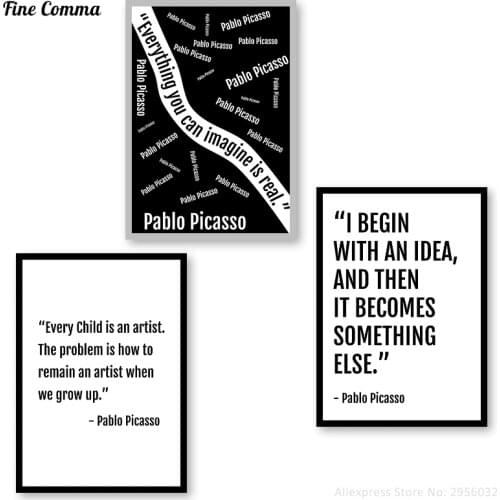 Pablo Picasso Quotes Black White Wall Art Canvas Print Giclee Printed Poster Pictures Home Decor for Living Room Decoration