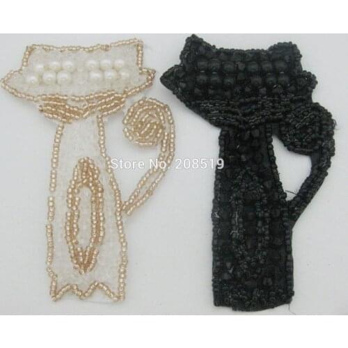 PANONV beaded appliques 10pcs cat animal motif appliques clothes accessories