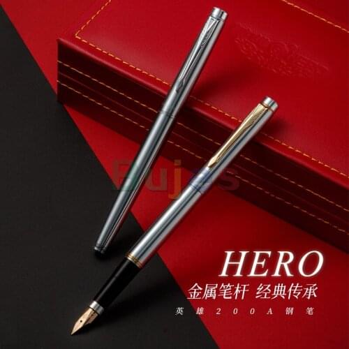 HERO 200A Fountain Pen All-steel 14K Gold Pen Business Office Calligraphy Writing Pen Gift Portable Box,Stationery Supplies