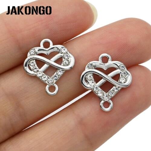 Silver Plated Crystal Infinity Heart Charm Connectors for Jewelry Making Bracelet Jewelry Findings Accessories DIY Craft 17x15mm