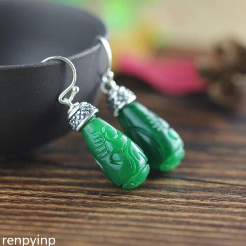 KJJEAXCMY fine jewelry S925 sterling silver jewelry for old ladies green iron dragon earrings