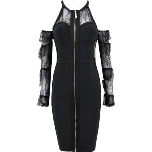 Hot Sexy Embroidery Lace Patchwork Cold Shoulder Long Sleeve Ruffle Cut Out Plaid Mesh Bandage Mini Bodycon Dress