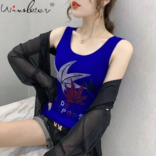 Summer Korean Clothes Mesh Vest Fashion O-Neck Shiny Diamonds Women All Match Tops Sleeveless Sexy Back New Hot 2021 T13907A